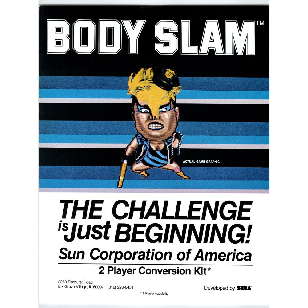 Body Slam Retro Video Arcade Game FLYER 1980's Original 8.5" x 11" Vintage 1986